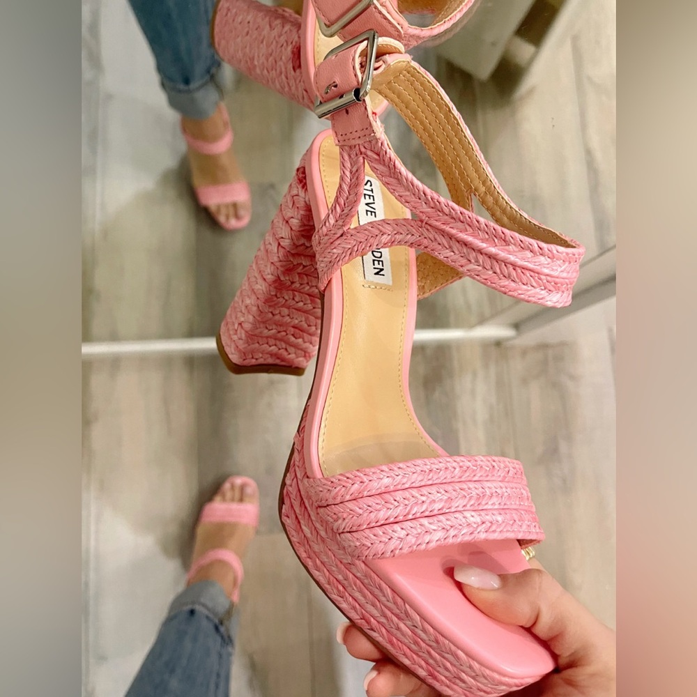 New Steve Madden Women’s Lombardo Platform Block Heel Sandals Pink Size 8